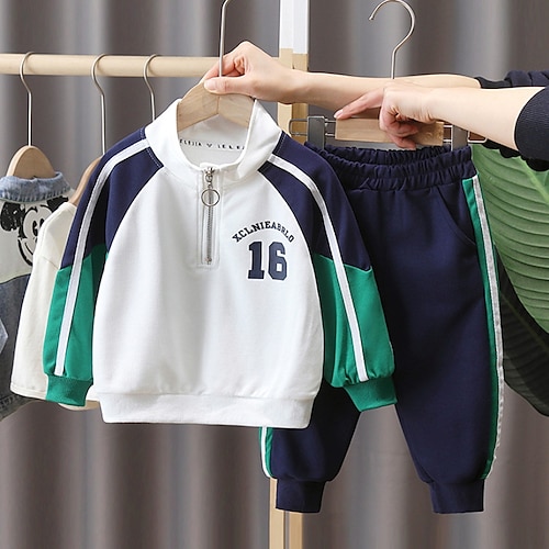 

2 Pieces Toddler Boys Tracksuits Outfit Letter Number Long Sleeve Zipper Cotton Set Daily Wear Sports Cool Winter Fall 3-7 Years Green