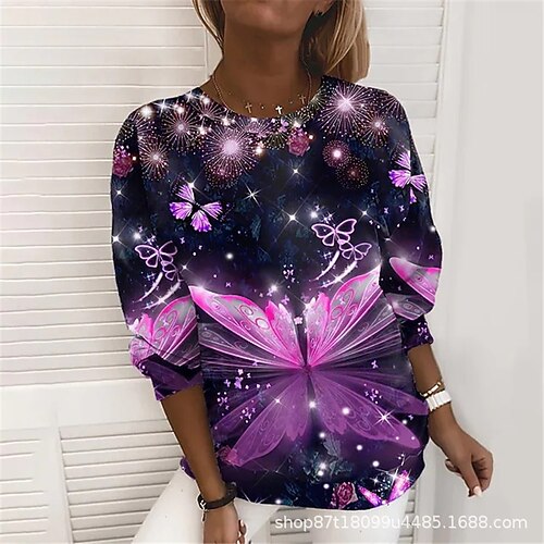 

Women's Sweatshirt Pullover Green Blue Purple Pink Yellow Crew Neck Butterfly Print Casual Streetwear 3D Print Active Streetwear Clothing Apparel Hoodies Sweatshirts