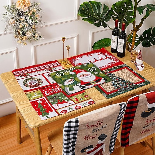 

Christmas Supplies Cartoon Santa Claus Placemat Christmas Decorations Table Insulation Mat Christmas Tree Dress Up