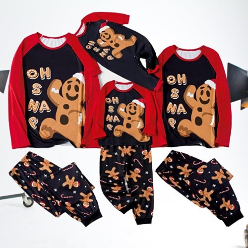 

Christmas Pajamas Ugly Family Set Letter Gingerbread Home Mom Dad and Me Black Long Sleeve Mom Dad and Me Daily Matching Outfits