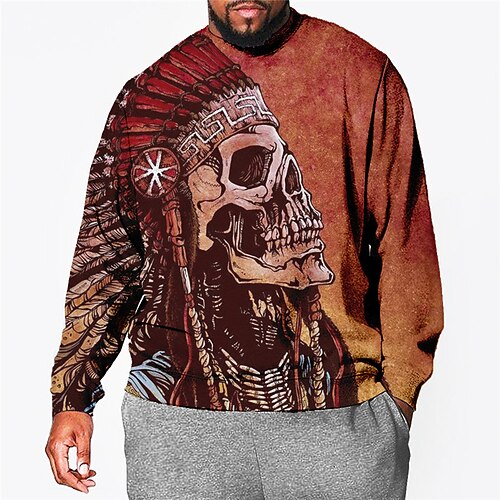 

Men's Plus Size Pullover Sweatshirt Big and Tall Graphic Crew Neck Long Sleeve Spring & Fall Basic Fashion Streetwear Comfortable Casual Sports Tops / Skull