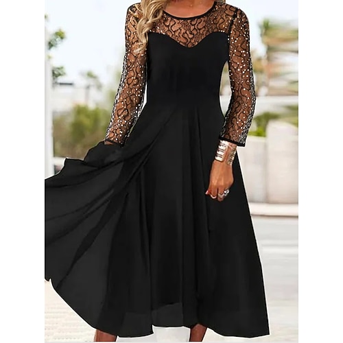 

Women's Party Dress Chiffon Dress Midi Dress Black Long Sleeve Print Ruched Mesh Fall Winter Crew Neck Stylish Modern 2022 S M L XL XXL 3XL