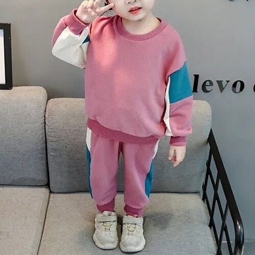 

2 Pieces Kids Girls' Hoodie & Pants Clothing Set Outfit Color Block Long Sleeve Set Vacation Fashion Casual Winter Fall 2-8 Years Black Pink