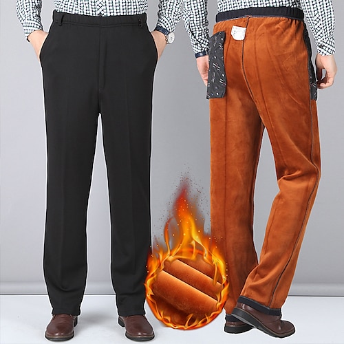 

Men's Fleece Pants Winter Pants Trousers Casual Pants Pocket Straight Leg Solid Colored Comfort Warm Daily Holiday Going out Streetwear Casual Black Dark Blue High Waist Micro-elastic