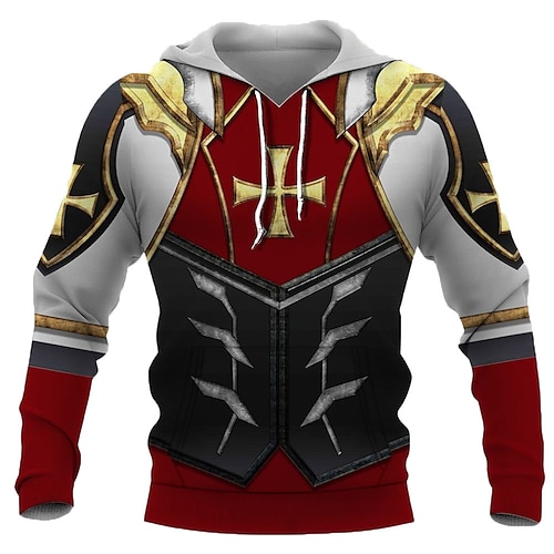 

Men's Pullover Hoodie Sweatshirt Red Hooded Knights Templar Graphic Prints Print Daily Sports 3D Print Streetwear Designer Casual Spring & Fall Clothing Apparel Knight Templar Hoodies Sweatshirts