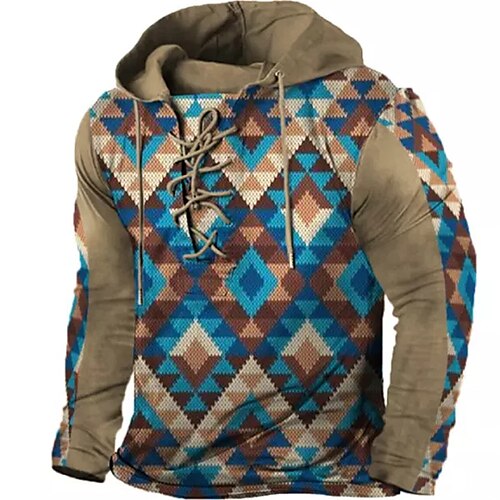 

Men's Pullover Hoodie Sweatshirt Pullover Brown Hooded Geometric Graphic Prints Lace up Print Casual Daily Sports 3D Print Basic Streetwear Designer Spring Fall Clothing Apparel Hoodies