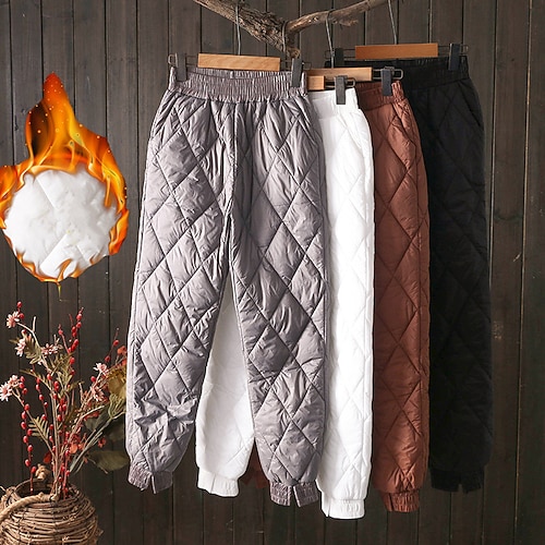 

Women's Joggers Down Pants Fleece Pants Snow Pants light coffee Gray White High Waist Fashion Casual Office Winter Micro-elastic Full Length Thermal Warm Plain M L XL XXL