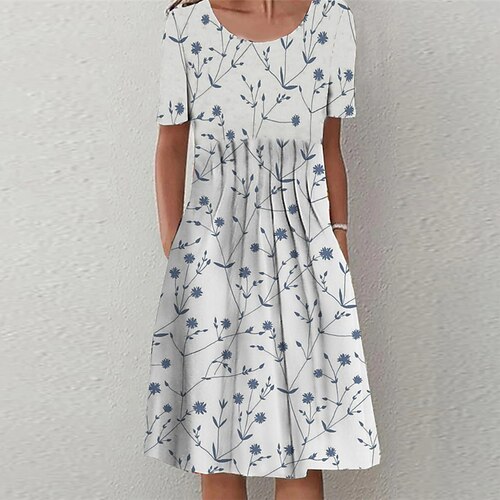 

Women's Casual Dress Shift Dress White Short Sleeve Floral Ruched Spring Summer Crew Neck Slim 2022 S M L XL XXL 3XL