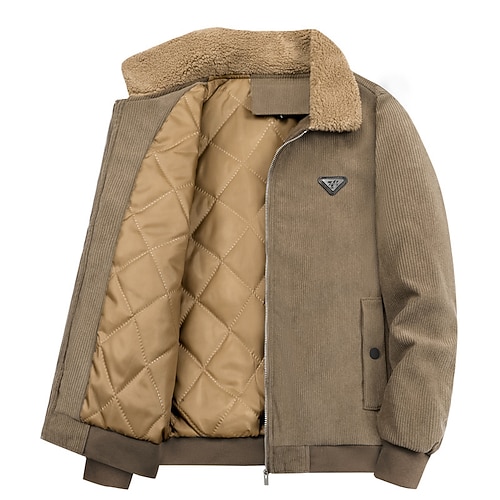 

Men's Casual Jacket Daily Wear Vacation Going out Zipper Lapel Warm Ups Comfort Leisure Jacket Outerwear Solid Color Zipper Pocket Dark Grey Camel Green / Winter