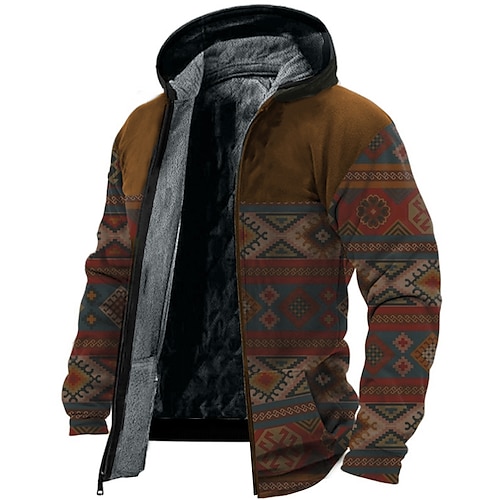 

Men's Full Zip Hoodie Jacket Blue Camel Orange Brown Coffee Hooded Tribal Graphic Prints Zipper Print Casual Daily Sports 3D Print Fleece Basic Streetwear Designer Fall & Winter Clothing Apparel