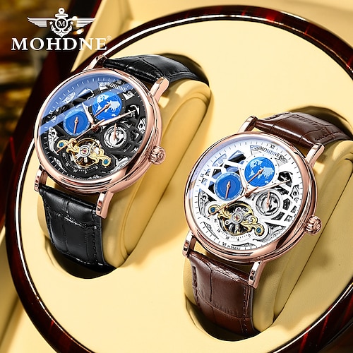 

MOHDNE Mechanical Watch for Men Analog Automatic self-winding Classic Stylish Outdoor Waterproof Fake Three Eyes Six Needles Noctilucent Stainless Steel Leather Fashion Machine