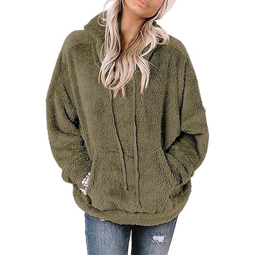 

Women's Hoodie Sweatshirt Pullover Pullover Sherpa Fleece Teddy Front Pocket Navy Sea Blue khaki Solid Color Street Hoodie Long Sleeve Fleece S M L XL 2XL / Fleece lined