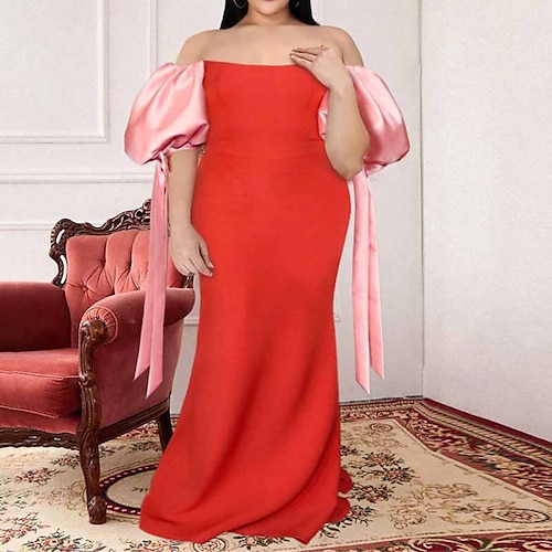 

Women's Plus Size Party Dress Solid Color Off Shoulder Half Sleeve Fall Winter Elegant Formal Sexy Maxi long Dress Formal Party Dress