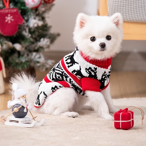 

Dog Cat Sweater Elk Snowflake Adorable Stylish Sweet Style Casual Outdoor Christmas Winter Dog Clothes Puppy Clothes Dog Outfits Warm White / Red Black / Red Costume for Girl and Boy Dog Knitted XS S