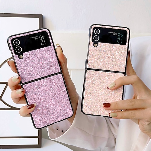 

Phone Case For Samsung Galaxy Back Cover Z Flip 4 Z Flip 3 Four Corners Drop Resistance Shockproof Solid Colored Glitter Shine TPU PC