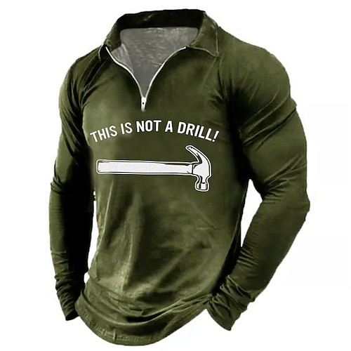 

Men's Collar Polo Shirt Golf Shirt Letter Graphic Prints Hammer Turndown Green Blue Wine Gray Black 3D Print Outdoor Street Long Sleeve Zipper Print Clothing Apparel Fashion Designer Casual Breathable