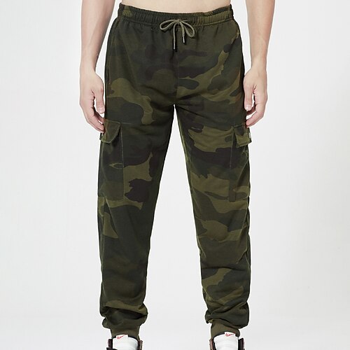 

Men's Joggers Trousers Casual Pants Drawstring Elastic Waist Multi Pocket Solid Color Camouflage Breathable Soft Full Length Casual Daily Going out Fashion Chic & Modern Army Green Khaki Micro-elastic