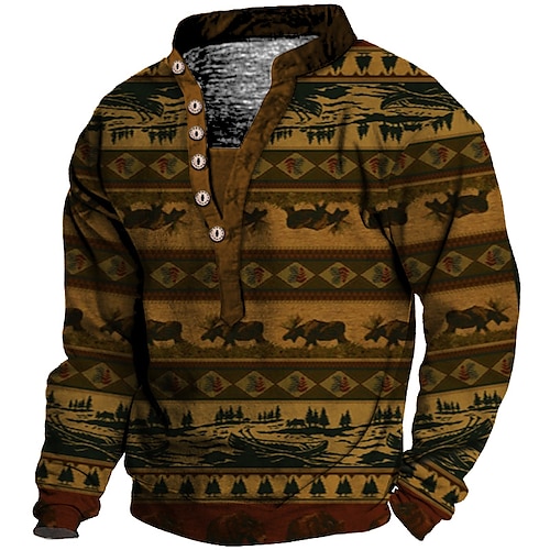 

Men's Sweatshirt Pullover Khaki Brown Coffee Standing Collar Tribal Graphic Prints Print Casual Daily Sports 3D Print Streetwear Designer Casual Spring Fall Clothing Apparel Hoodies Sweatshirts