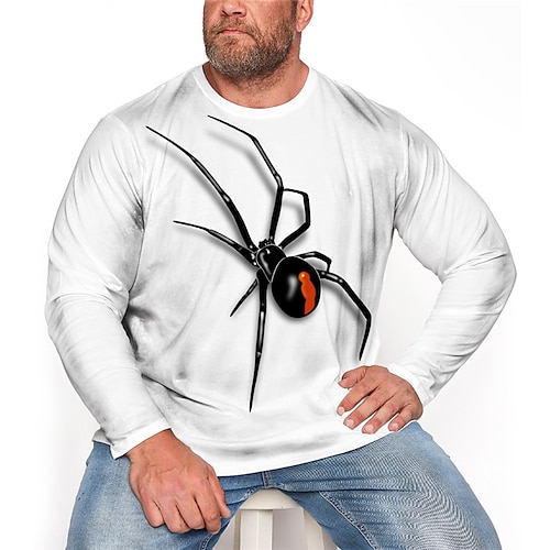 

Men's Plus Size T shirt Tee Big and Tall Spider Crew Neck Long Sleeve Spring & Fall Basic Sports Designer Breathable Outdoor Street Tops