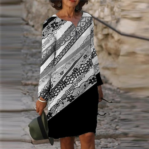 

Women's Casual Dress T Shirt Dress Tee Dress Shift Dress Gray Long Sleeve Floral Zipper Winter Fall Autumn Crew Neck Winter Dress Weekend Fall Dress 2022 XS S M L XL XXL 3XL 4XL 5XL 6XL