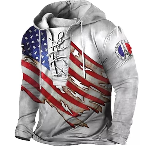 

Men's Pullover Hoodie Sweatshirt Pullover Gray Hooded Graphic Prints National Flag Lace up Print Casual Daily Sports 3D Print Basic Streetwear Designer Spring Fall Clothing Apparel Hoodies