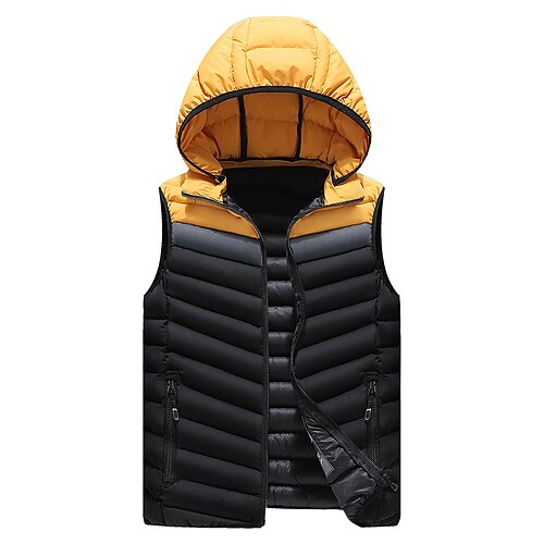 

Men's Puffer Vest Outdoor Casual Date Casual Daily Office & Career Color Block Outerwear Clothing Apparel Black Yellow Navy Blue