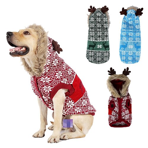 

Thickened Pet Clothes Keep Warm And Fluff Collar Big Dog Clothes Christmas Staghorn Dog Sweater Winter Cotton Padded Clothes