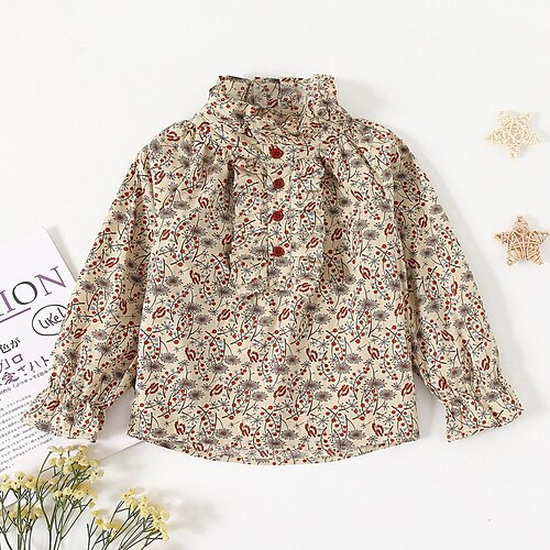 

Toddler Girls' Blouse Floral School Long Sleeve Active 3-7 Years Winter Grey