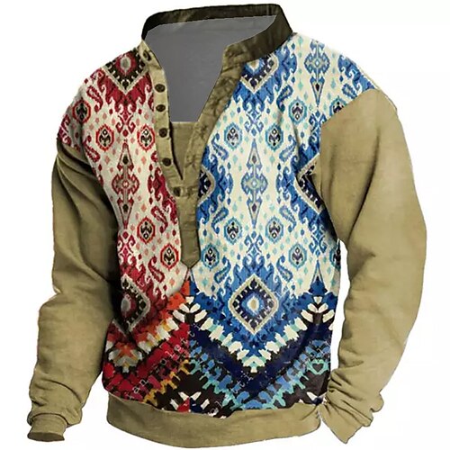 

Men's Sweatshirt Pullover Green Blue Purple Brown Light Blue Standing Collar Color Block Tribal Graphic Prints Print Casual Daily Sports 3D Print Boho Streetwear Designer Spring & Fall Clothing