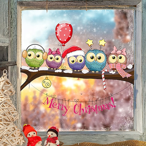 

PVC Static Cling Owls Christmas Glass Film Window Privacy Sticker Home Bathroom Decortion / Window Film / Window Sticker / Door Sticker Wall Stickers for bedroom living room