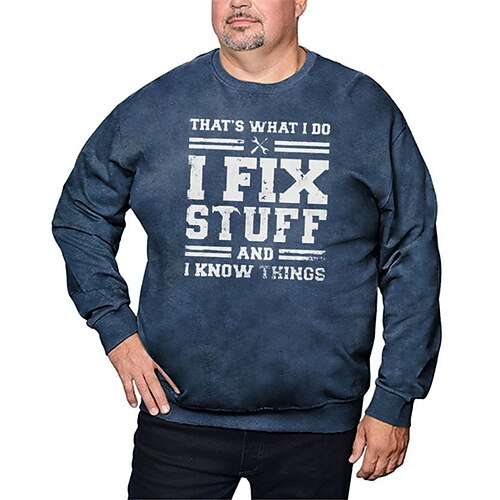 

Men's Plus Size Sweatshirt Big and Tall Letter Crew Neck Long Sleeve Spring & Fall Basic Casual Big and Tall Daily Sports Tops