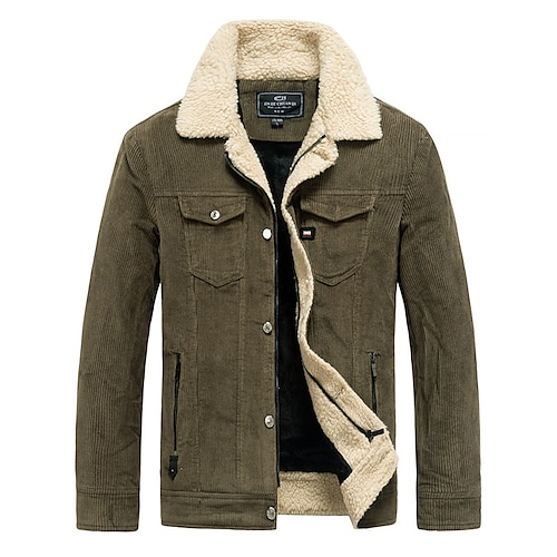 

Men's Casual Jacket Daily Wear Vacation Going out Single Breasted Lapel Warm Ups Comfort Leisure Jacket Outerwear Pure Color Zipper Pocket Army Green Beige Black / Winter
