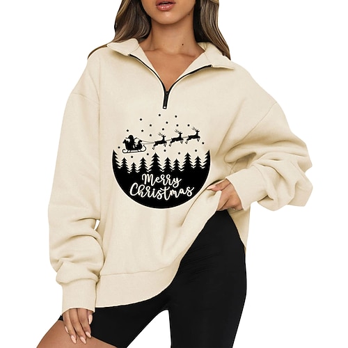 

Women's Sweatshirt Pullover Sportswear Zipper Green Blue Brown Solid Color Christmas V Neck Long Sleeve S M L XL 2XL 3XL