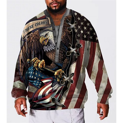 

Men's Plus Size Pullover Sweatshirt Big and Tall Graphic Henley Long Sleeve Spring & Fall Basic Fashion Streetwear Comfortable Casual Sports Tops
