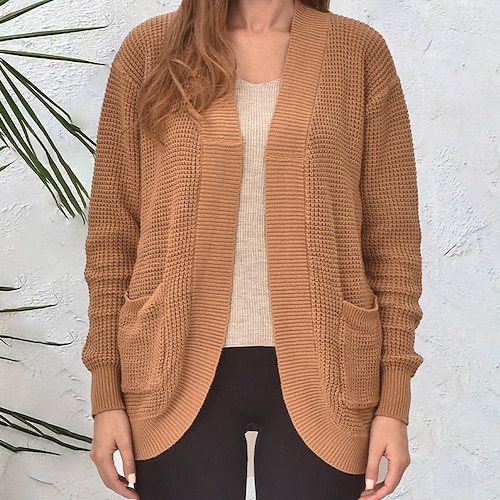 

Women's Cardigan Sweater Jumper Crochet Knit Pocket Knitted Pure Color Open Front Stylish Casual Outdoor Daily Winter Fall Brown S M L / Long Sleeve / Regular Fit / Going out