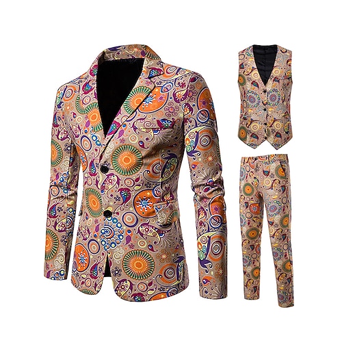 

Light Yellow Men's Ugly Suits 3 Piece Patterned Tailored Fit Single Breasted Two-buttons 2022