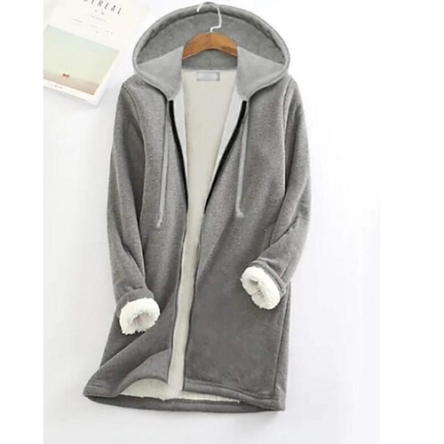 

Women's Hoodie Zipper Solid / Plain Color Basic Hooded Thick Winter Gray