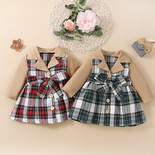 

Toddler Girls' Trench Coat Plaid Active Outdoor Cotton Coat Outerwear 3-7 Years Winter Green Red