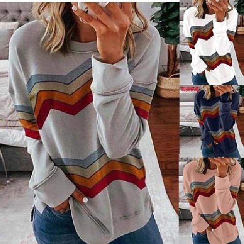 

Women's Hoodie Geometrical Color Block Printing Regular Spring & Fall Pink Navy Blue Gray White