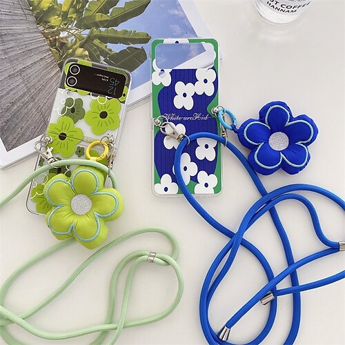 

Phone Case For Samsung Galaxy Flip Z Flip 4 Portable Flip with Adjustable Neck Strap Flower PC