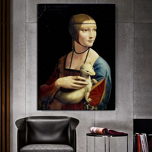 

Handmade Hand Painted Oil Painting The Lady with a Cat Wall Art Abstract Famous Leonardo da Vinci Carving Home Decoration Decor Rolled Canvas No Frame Unstretched