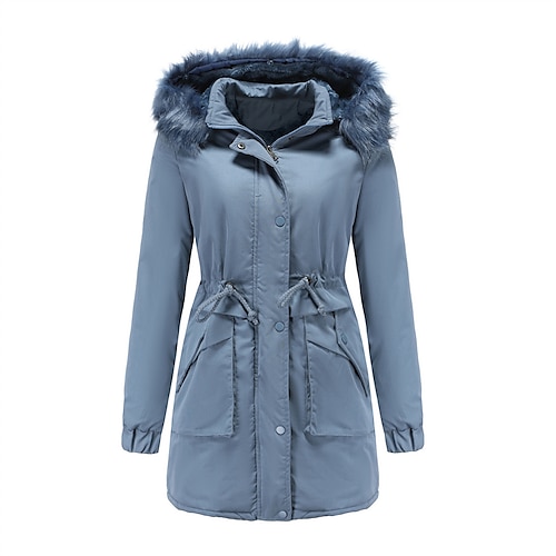 

Women's Winter Jacket Winter Coat Parka Windproof Warm Outdoor Street Daily Vacation Zipper Button Pocket Fur Collar Zipper Hoodie Fashion Modern Street Style Solid Color Regular Fit Outerwear Long