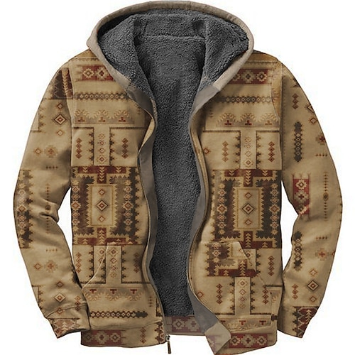 

Hombre Chaqueta de lana Sudadera con capucha y cremallera completa Sudadera con capucha de lana Chaqueta de sherpa Marrón Con Capucha Geométrico Estampados Cremallera Estampado Casual Diario Deportes