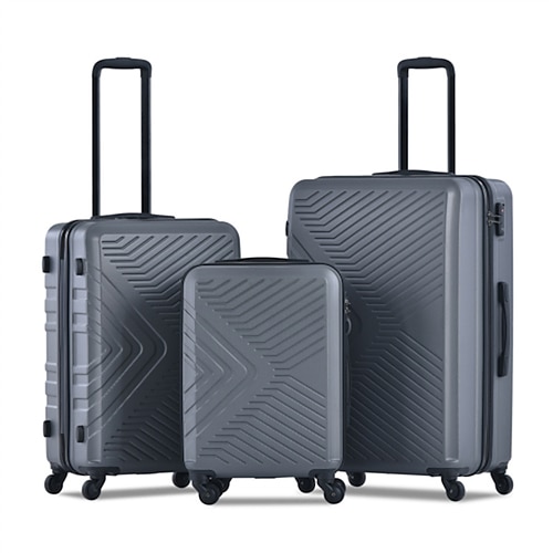 

3 Piece Luggage Sets ABS Lightweight Suitcase with Two Hooks Spinner Wheels TSA Lock (20/24/28) Gray