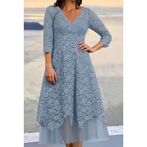 

Women's Casual Dress Midi Dress Midi Dress Light Blue 3/4 Length Sleeve Pure Color Ruched Embroidered Fall Winter V Neck Elegant Casual Modern 2022 S M L XL XXL 3XL