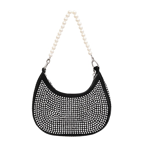 

Women's Baguette Bag Hobo Bag Zipper Rhinestone Party / Evening Going out Rainbow White Black