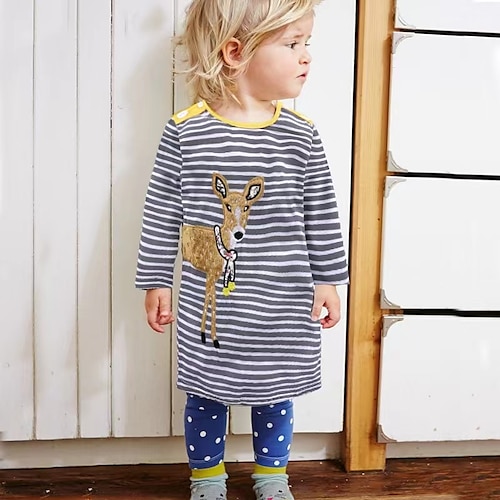 

Kids Girls' Dress Animal A Line Dress Knee-length Dress School Crewneck Cotton Long Sleeve Cute Dress 3-7 Years Fall Gray / Spring