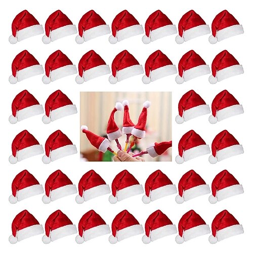 

10Pcs Christmas Hats Mini Lollipop Santa Claus Hats Bottle Cap Christmas Decorations for Home Dinner Party Table Candy Holder