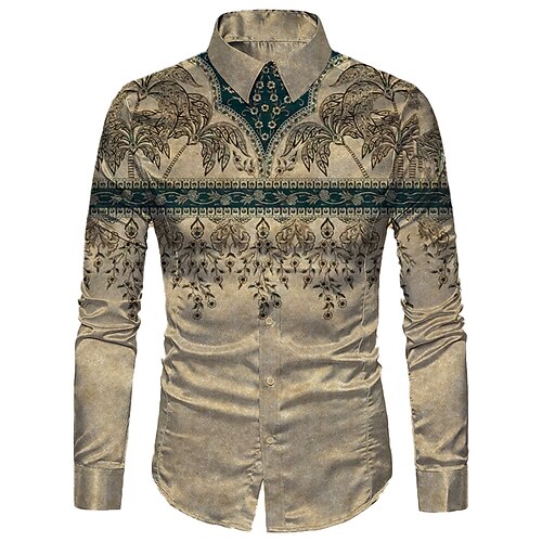 

Men's Shirt Floral Vintage Turndown Green Blue Khaki 3D Print Outdoor Street Long Sleeve Button-Down Print Clothing Apparel Vintage Fashion Designer Casual