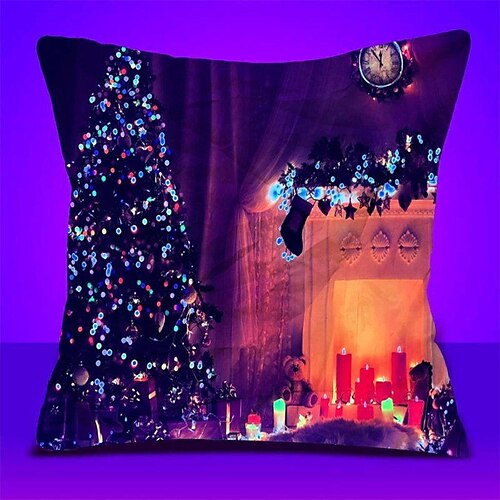 

Blacklight UV Christmas Double Side Throw Pillow Cover Fireplace Soft Decorative Square Throw Pillow Cover Cushion Case Pillowcase for Sofa Bedroom Superior Quality Machine Washable